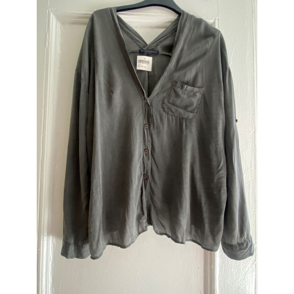 Vintage Brandy Melville Gray Button Down Shirt Italy Nero New Old Y2K Silky OS